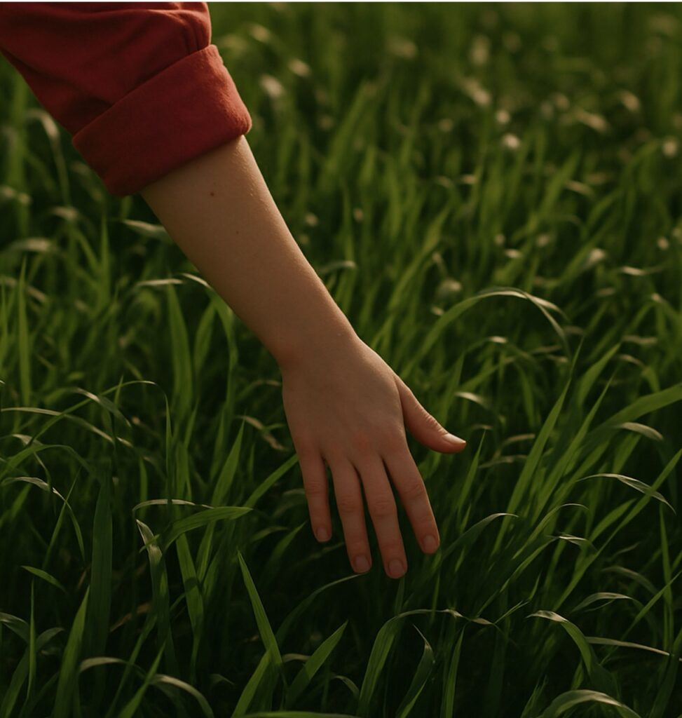 Main dans l'herbe